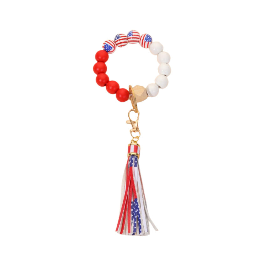 Wholesale Independence Day Wooden Beads Beaded Wrist Keychain